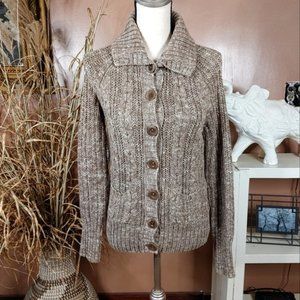 GAP Brown White Marbled Size Medium M Long Sleeve Knit Button Up Sweater